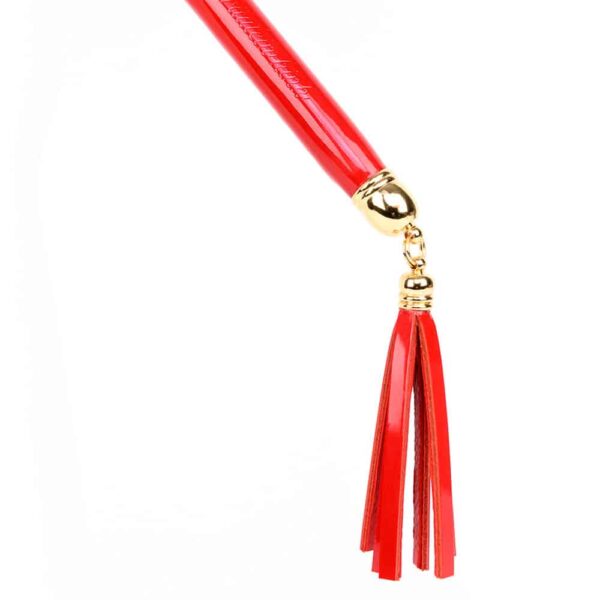 Tickle and caress your lover with our Roja Feather Teaser! Featuring lush red ostrich feathers, our teaser is made with a hand-stitched patent leather handle and a 24K gold-plated leather tassel tip. Each item is handmade to order and unique! 2 deluxe red ostrich feathers Hand-stitched red patent leather covered metal handle 24K gold plated leather end cap Embossed Fräulein Kink logo.