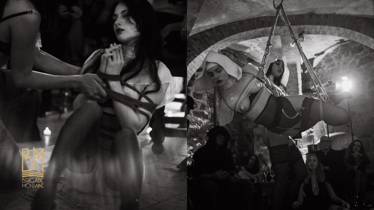 Marie Sauvage, espectáculo Shibari en colaboración con Brigade Mondaine