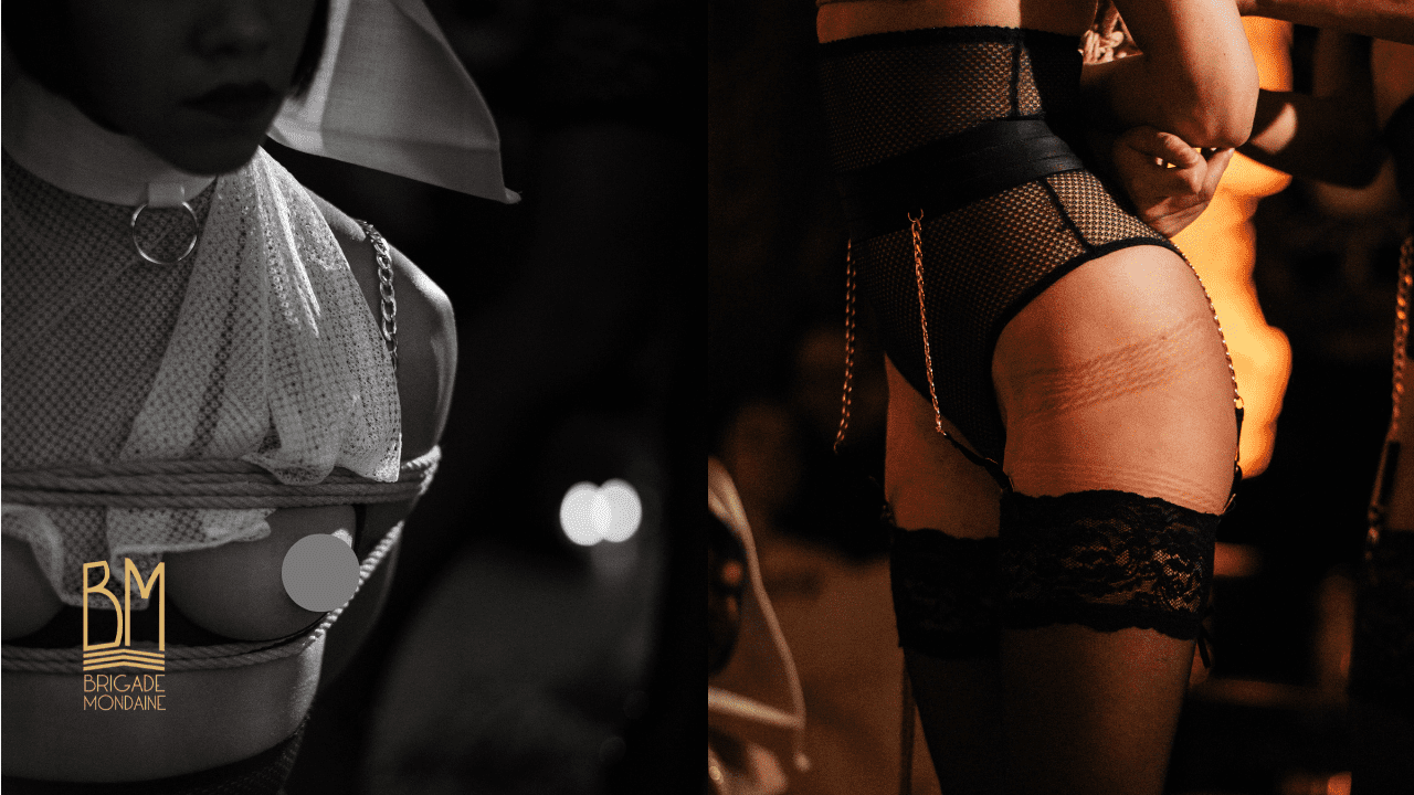 Marie Sauvage, espectáculo Shibari en colaboración con Brigade Mondaine