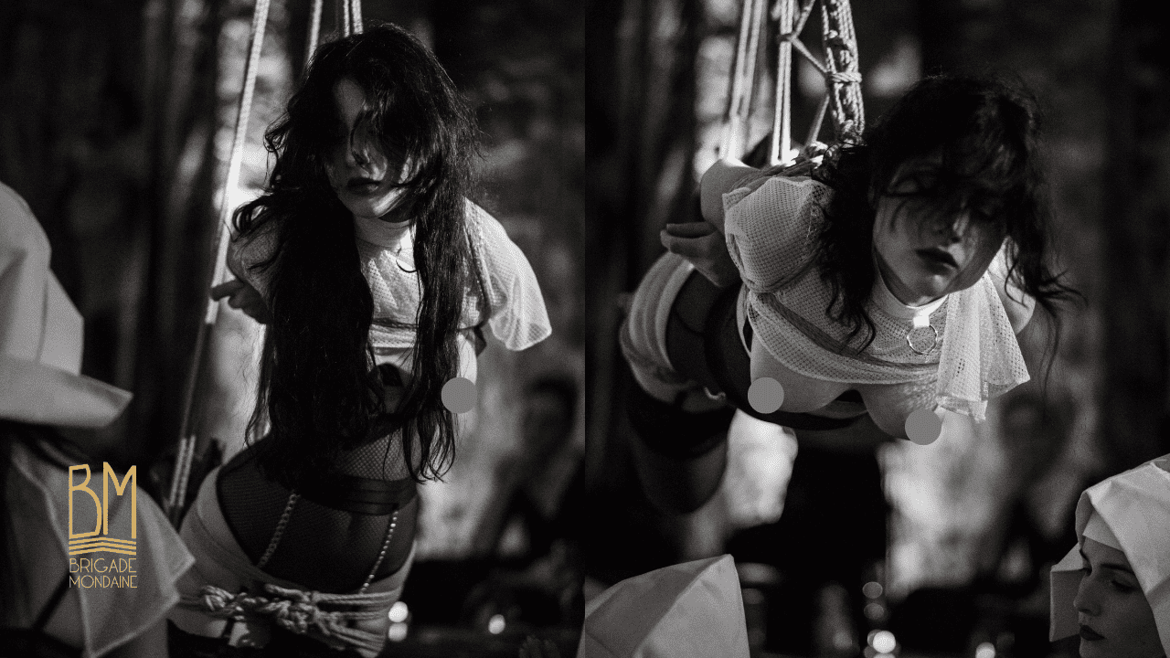 Marie Sauvage, espectáculo Shibari en colaboración con Brigade Mondaine