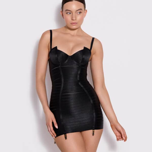 robe en élastique brillant noir, ajustable