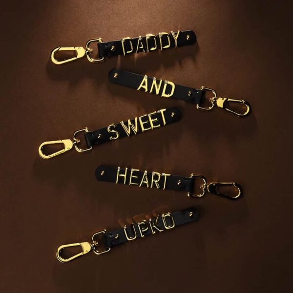 UPKO X BRIGADE MONDAINE Limited Edition Accessory carabiner black leather and gold personalised letters