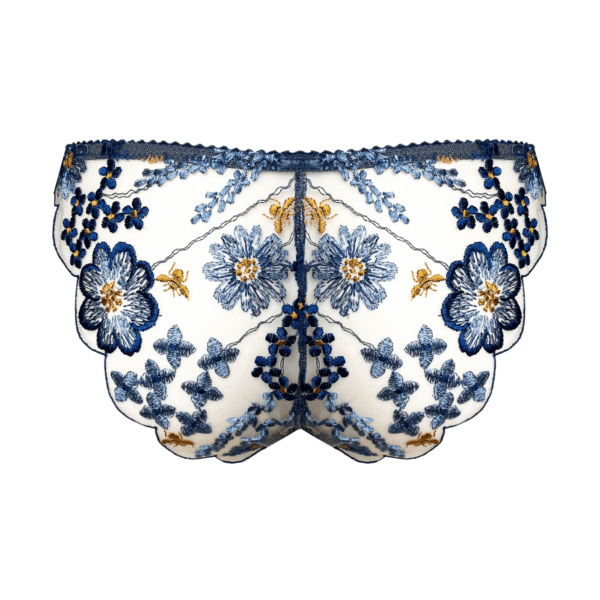 back panty in dark blue and gold embroidered tulle