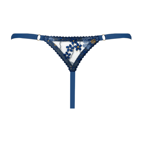 Azure blue thong with lace back