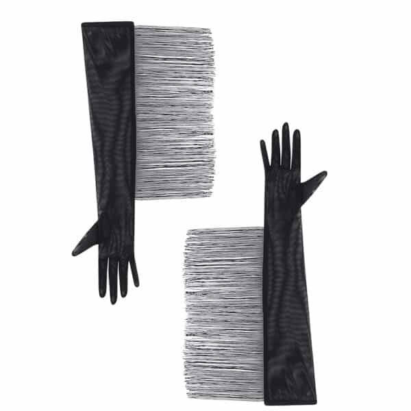 lange schwarze Handschuhe mit Fransen aus