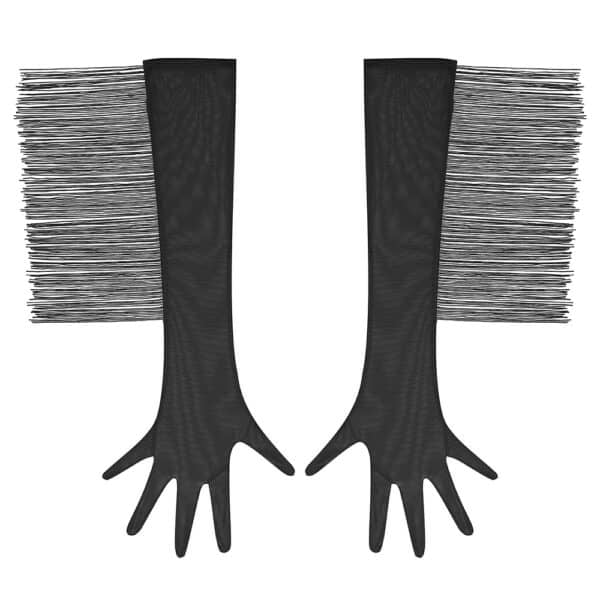 Set of black gloves with fringe