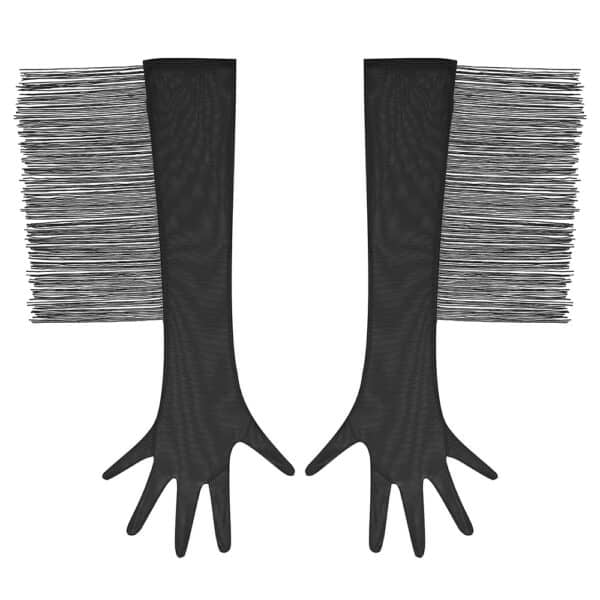 Juego de guantes negros con flecos