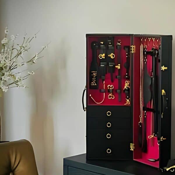 Sade Trunk 20-piece collection by UPKO on a piece of furniture.