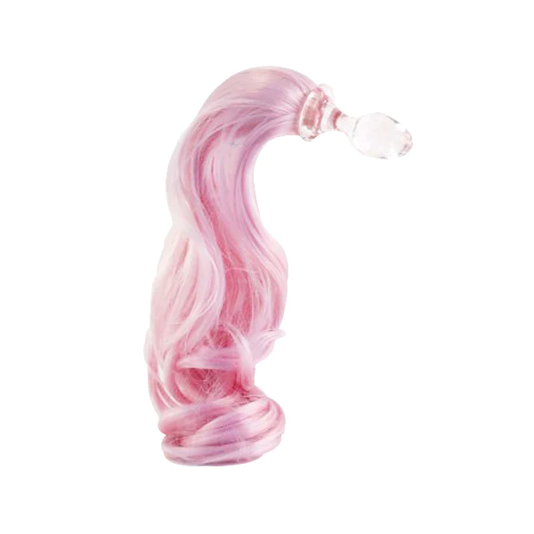 Transparent plug packshot with pink unicorn tail on white background
