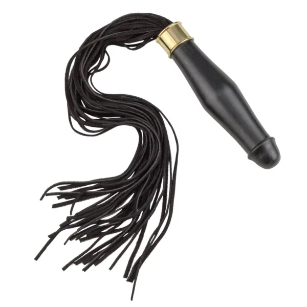 Black Satyr Suede Swift with penis-shaped wooden handle packshot on white background