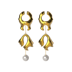 Packshot of golden nipple clamps with pearl on white background