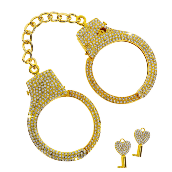 Gold-plated handcuffs with rhinestones.