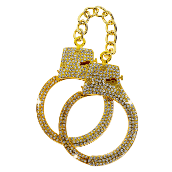 Gold-plated handcuffs with rhinestones.