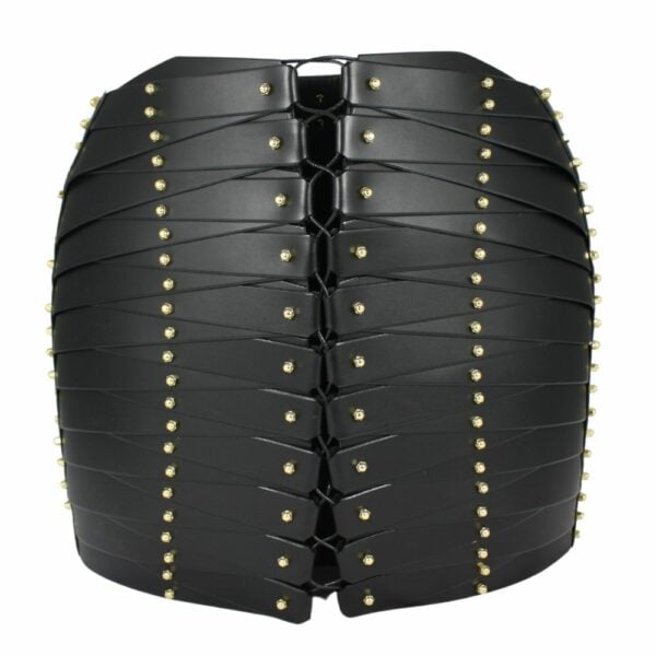 Packshot auf weißem Hintergrund von Una Burkes geschnürtem Strappy Rock aus schwarzem Leder.