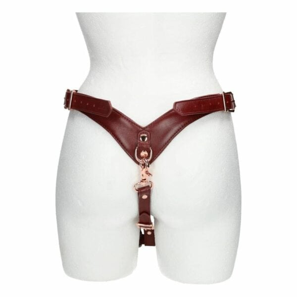 Photo sur Mannequin du Dos d'une Ceinture Harnais en Cuir couleur Rouge