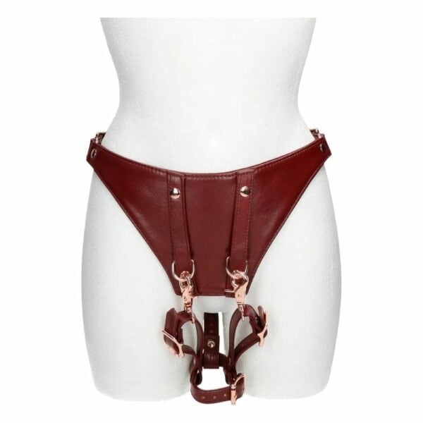 Photo sur Mannequin du Devant d'une Ceinture Harnais en Cuir couleur Rouge