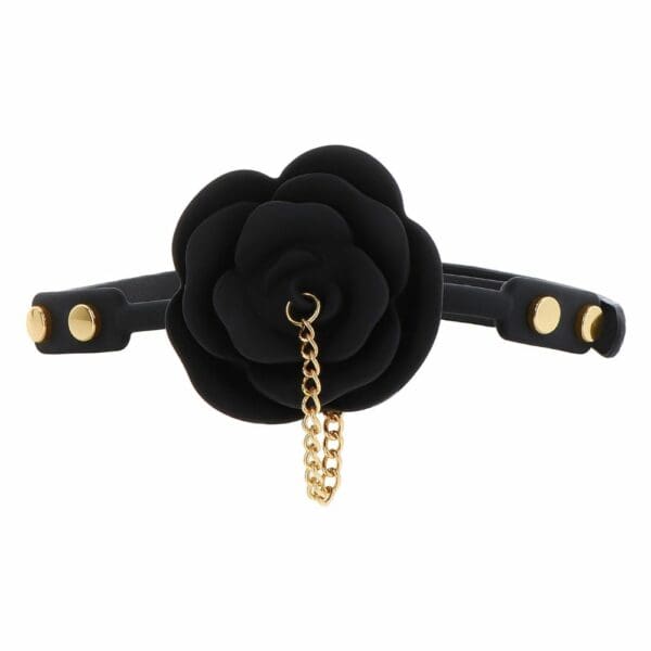 Baîllon Cuir Noir GAG En forme de Rose en Silicone et Chaîne Dorée