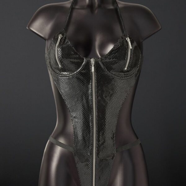 Photo Mannequin Body Cuir Serpens Noir Detail sur le Zip