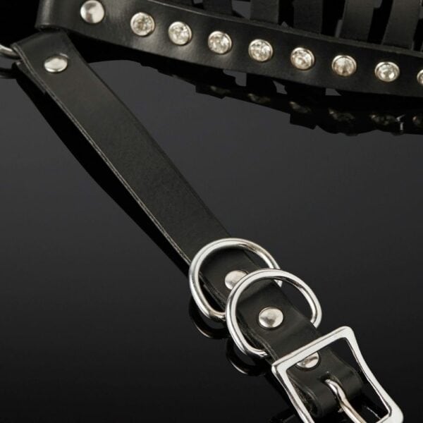 Packshot Bondage Mask in Black Cowhide and Crystals