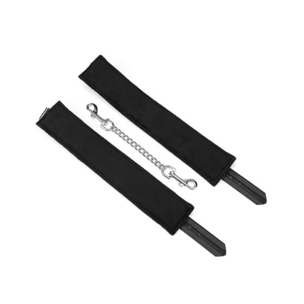 Packshot Black Recycled Leather Ankle Cuffs with Silver Chain