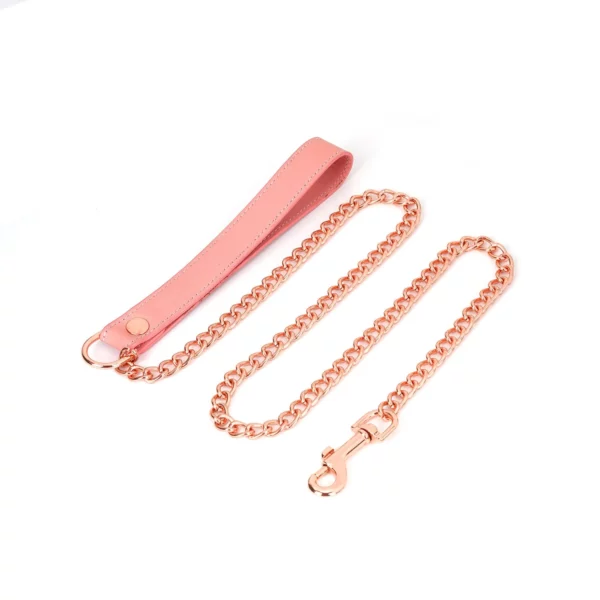 Packshot Leine aus rosa Leder mit roségoldener Kette
