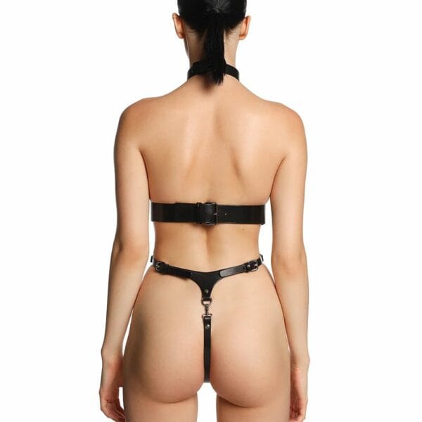 Harnais Modulable Bondage en Cuir Noir avec Anneau Métal de Dos
