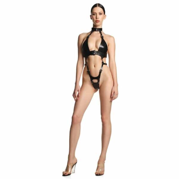 Harnais Modulable Bondage en Cuir Noir avec Anneau Métal
