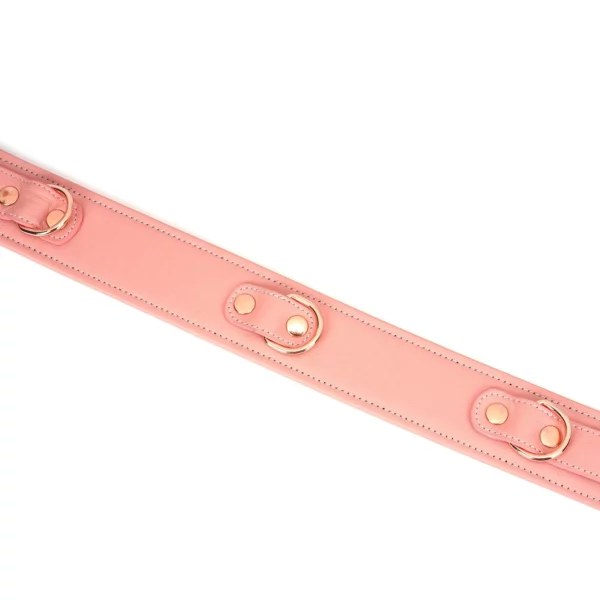 Packshot Esposas de muslo de cuero rosa Detalle de hebilla de oro rosa