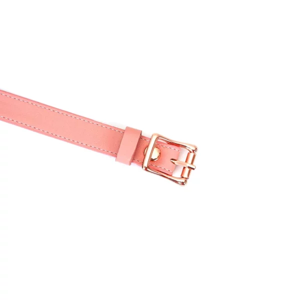 Packshot Headband Eyes Blindfoll Leather Pink Detail Zoom on Tie Buckle Pink Gold