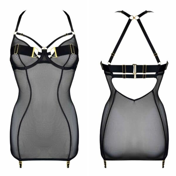 Robe Résille Noir avec Détails Dorés