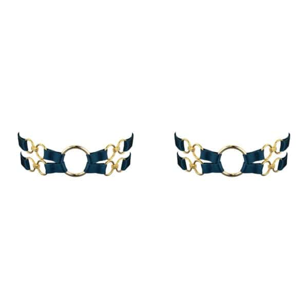 Bondage Strumpfbänder blau Mit Goldenem O-Ring