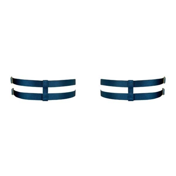 Strumpfbänder Bondage blau Mit Goldenem O-Ring Rückenansicht