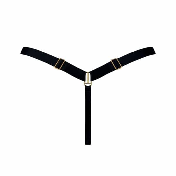 String Schwarz Netz Schwarz Mit Goldenen Details Rückenansicht