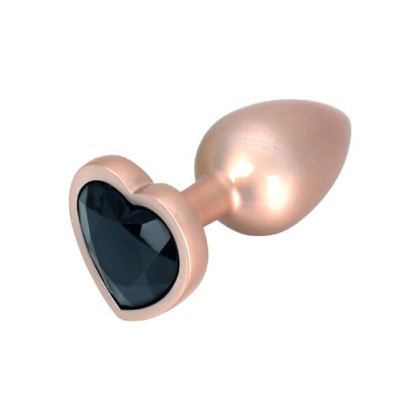 Plug anal Time to Shine en aluminium doré avec pierre noire scintillante en forme de cœur, design élégant et confortable.