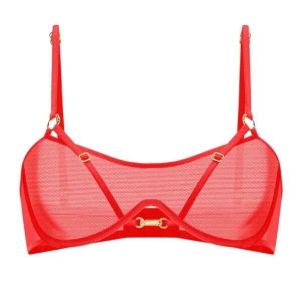 Roter BH aus langlebigem, technischem Mesh mit goldenen Details