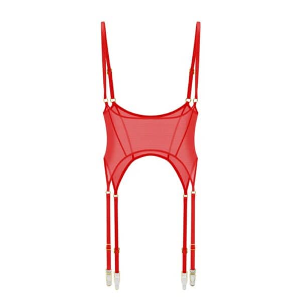 Roter Strapsgürtel aus strapazierfähigem, ultradehnbarem Mesh und goldenen Details