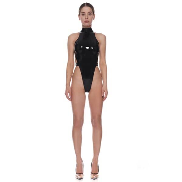 Body aus Naturlatex Schwarz Verstellbare Riemen mit Schnallen
