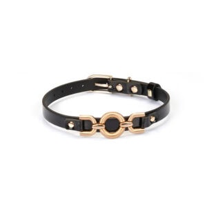Weicher, verstellbarer Choker aus glänzendem schwarzem Kunstleder Mittelkreis aus goldfarbenem Metall
