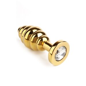 Plug Anal forme spiralée en acier inoxydable Doré base sertie d’un bijou Diamant Strass