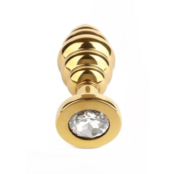 Plug Anal spiral-shaped stainless steel Gold base set with a Diamond Strass jewel