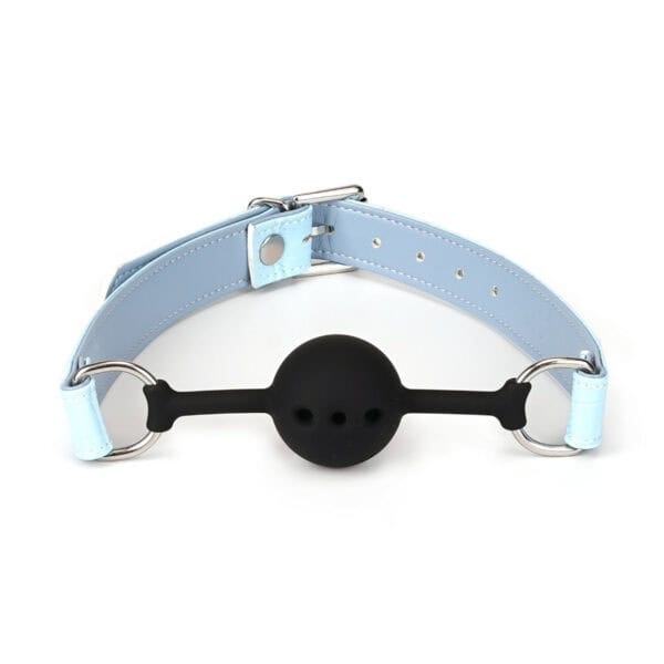 Macaron Mint Blue Bondage Kit LIEBE SEELE, 9 piezas: venda para los ojos, mordaza de bola, collar con plomo, esposas para muñecas y tobillos, paleta, flogger, hogtie, mini masajeador, imitación de cuero azul menta con acabado plateado.