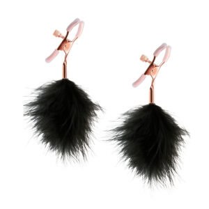 Pinces à tétons en Plume Noir embout en silicone et détails rose gold