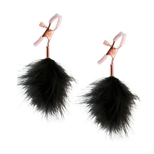 Pinces à tétons en Plume Noir embout en silicone et détails rose gold