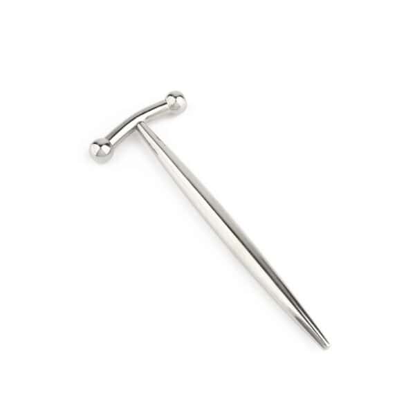 Packshot closed urethral plug in stainless steel, straight shape and smooth surface