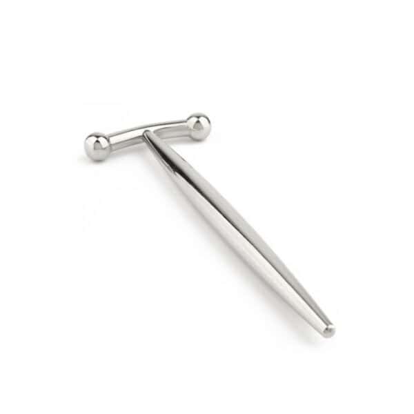 Packshot closed urethral plug in stainless steel, straight shape and smooth surface