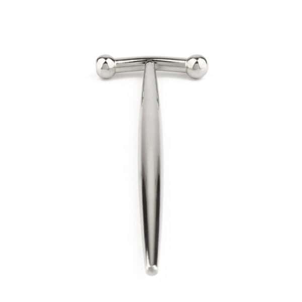 Packshot closed urethral plug in stainless steel, straight shape and smooth surface