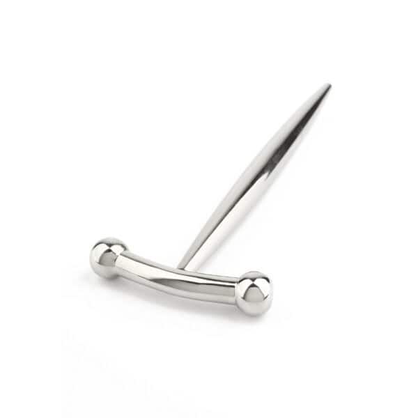 Packshot closed urethral plug in stainless steel, straight shape and smooth surface