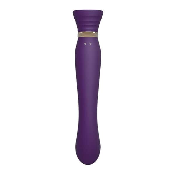 Queen PulseWave vibrator by ZALO, designed to stimulate the G-spot with high-tech precision. It combines eight vibrating modes and eight pulsating waves for a luxurious sensory experience. Its elegant silhouette is decorated with gold elements and Swarovski embellishment. The heated function adds an extra dimension of pleasure. Awarded for its refined design and innovative features, it offers the ultimate intimate experience.