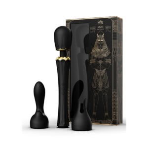 Wand Vibrator Black Silicone and ABS Plastic Splashproof 5 vibration modes with two silicone tips included