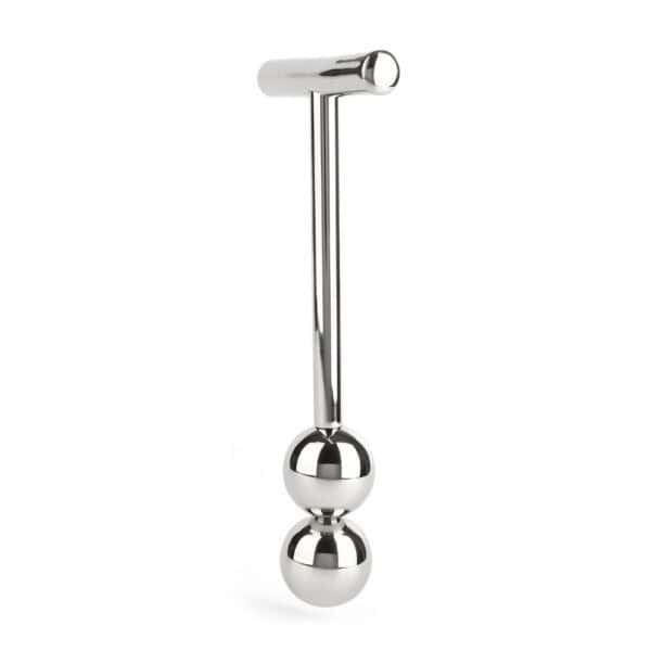 Sextoy anal haut de gamme en acier inoxydable avec double sphère insérable surface lisse et polie poignée en T ergonomique